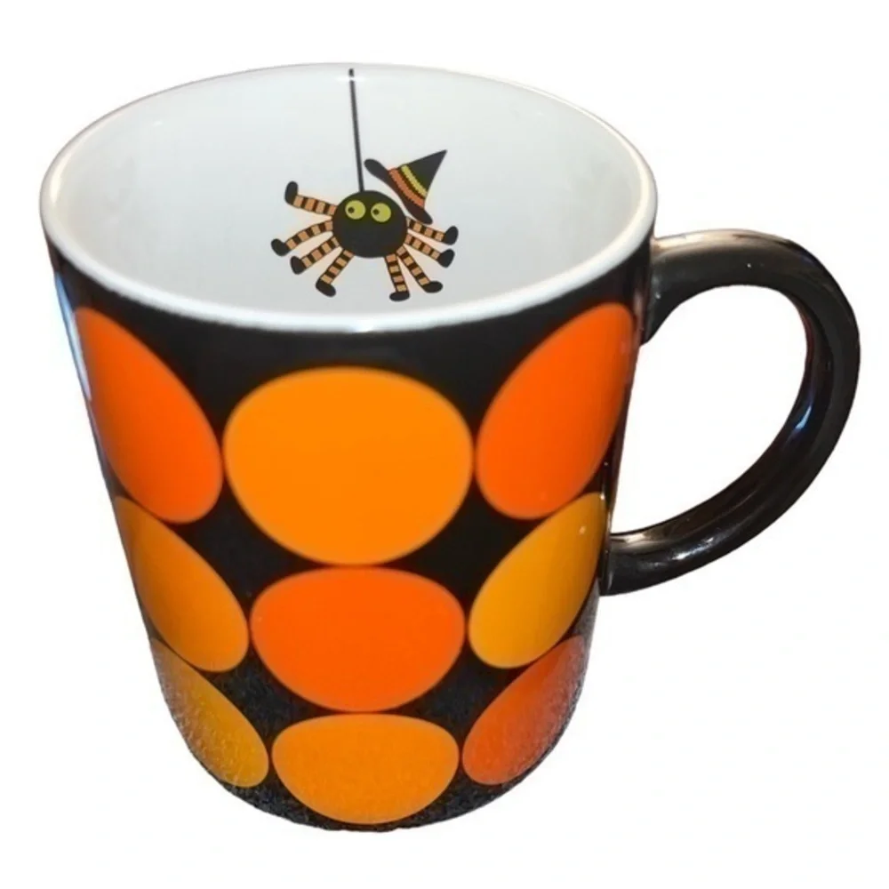 Crate&Barrel polka dot spider Halloween mug